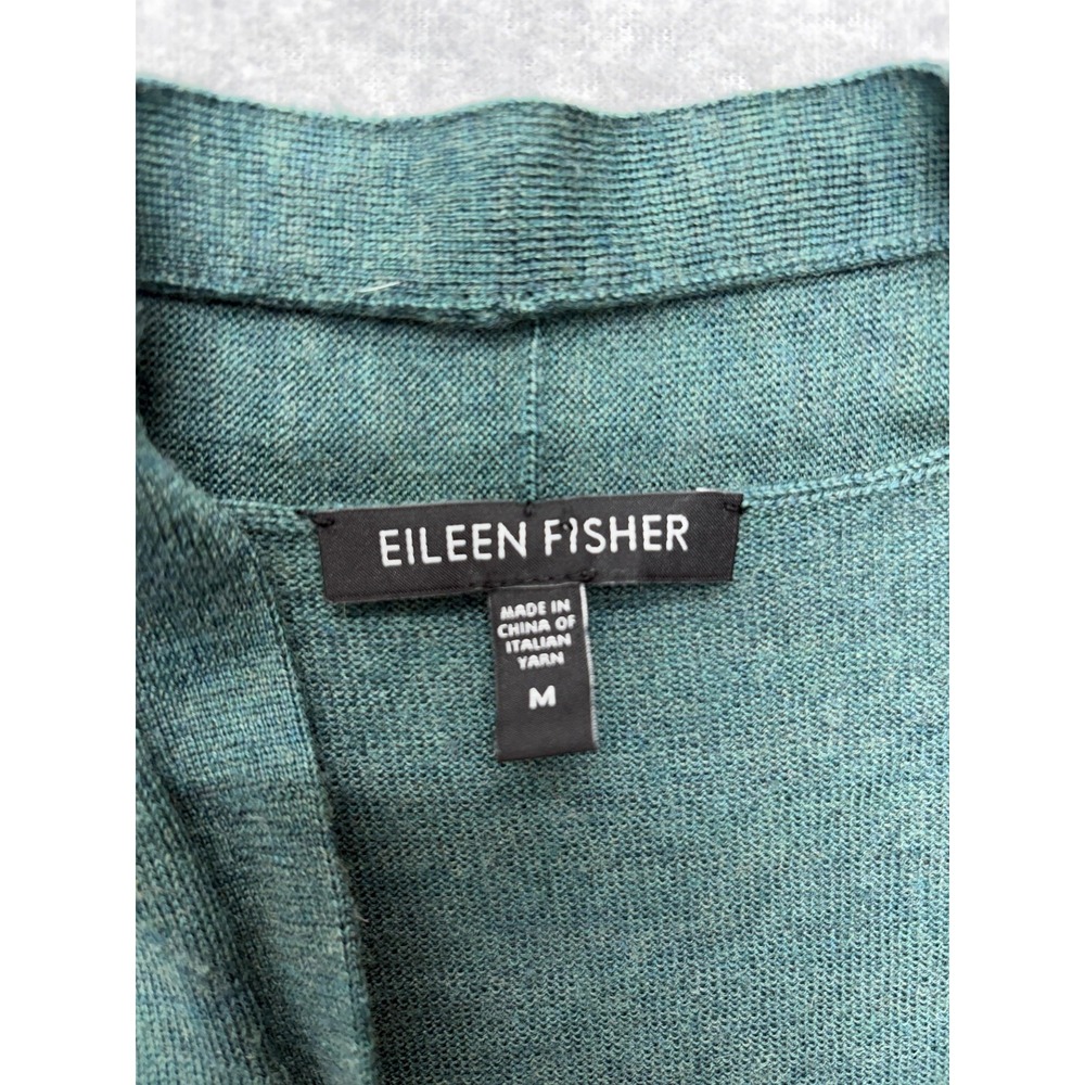 Eileen Fisher Green Merino Wool Open Front Cardigan Sweater Womens Medium R1JM-2 - Picture 7 of 14